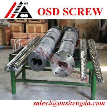 Conical twin screw barrel for PVC pipe and foam